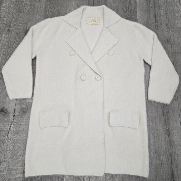 Women's Cream Soft Fuzzy Coatigan Cardigan Jacket S/M Cozy Minimalist Oversize - Picture 5 of 10